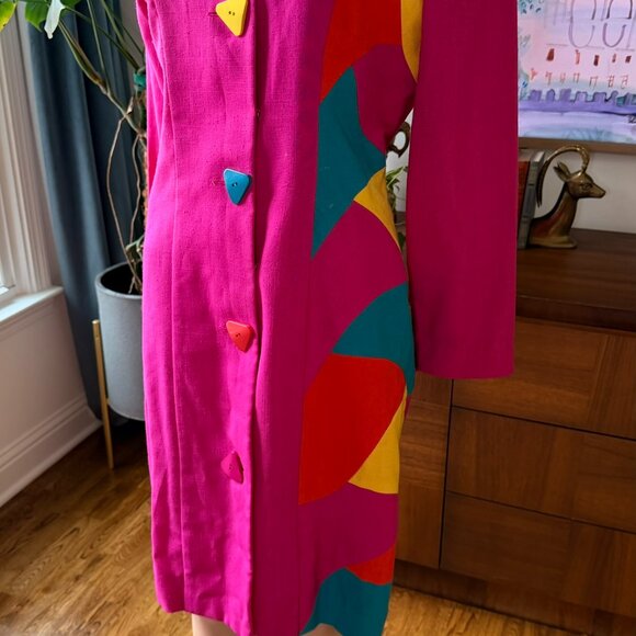Vintage Ann Tobias Hot Pink Geometric Silk Dress - Picture 5 of 6